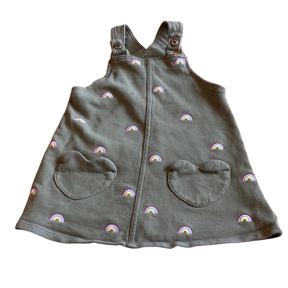 Bonnie Baby Girls Sz 24 Month Green Knit Rainbow Embroidery Heart Pockets Dress